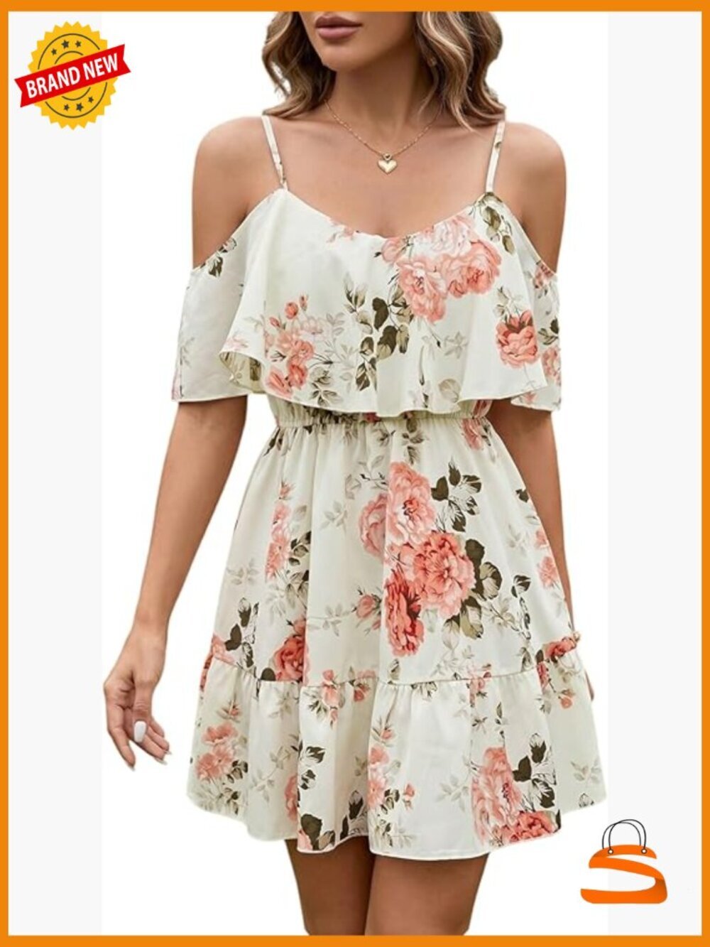 Boho Floral Print Cold Shoulder Dress Short Sleeve Ruffle A Line Mini